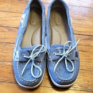 Sperry Women's Angelfish Sparkle gems Suede 2-Eye Boat Shoe